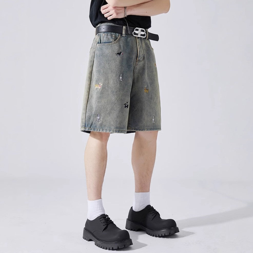 Men Printed Low-Rise Regular Fit Denim Shorts