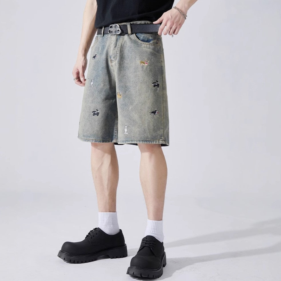 Men Printed Low-Rise Regular Fit Denim Shorts