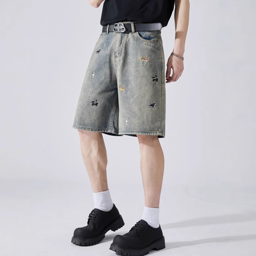 Men Printed Low-Rise Regular Fit Denim Shorts