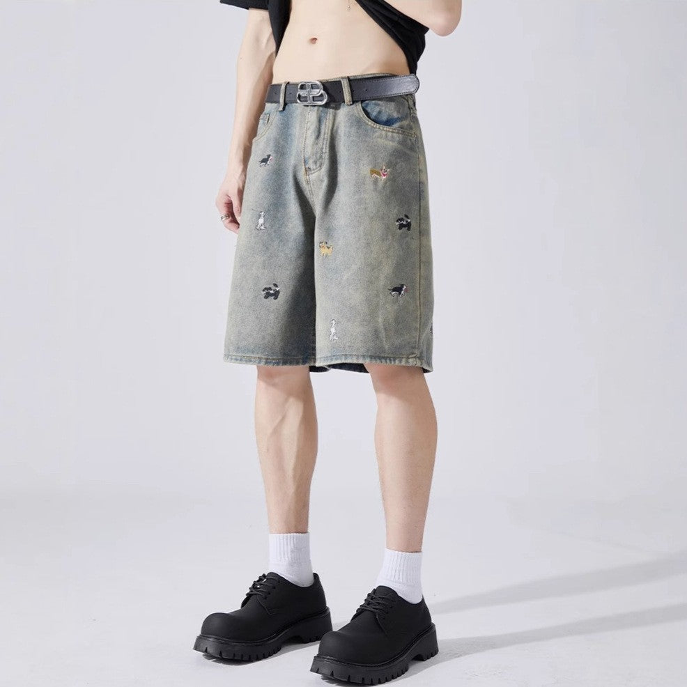 Men Printed Low-Rise Regular Fit Denim Shorts