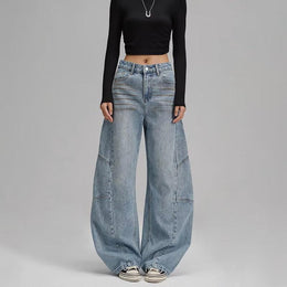 Women Wide Leg Mid-Rise Light Fade Jeans