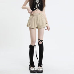 Women Cotton High-Rise Denim Shorts