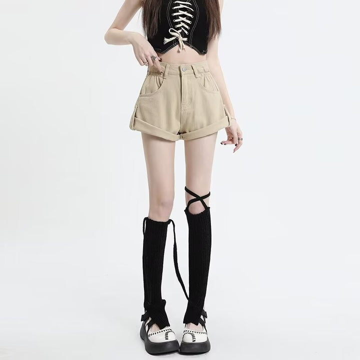 Women Cotton High-Rise Denim Shorts