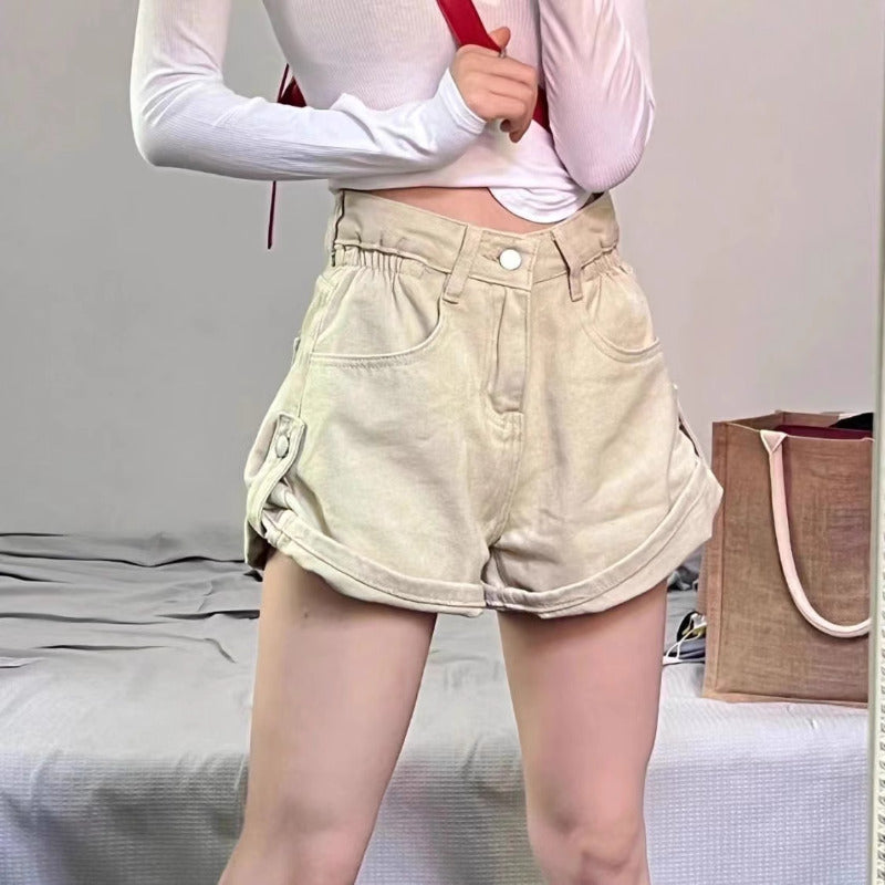 Women Cotton High-Rise Denim Shorts