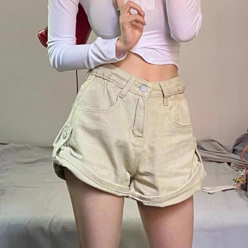 Women Cotton High-Rise Denim Shorts