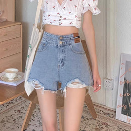 Solid Low-Rise Denim Shorts