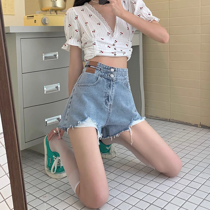 Solid Low-Rise Denim Shorts