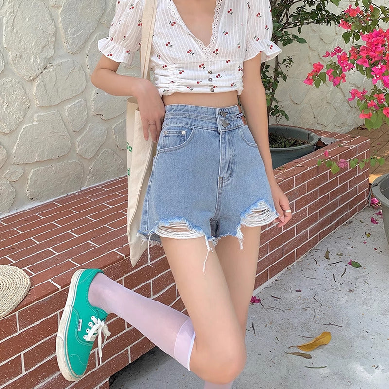 Solid Low-Rise Denim Shorts