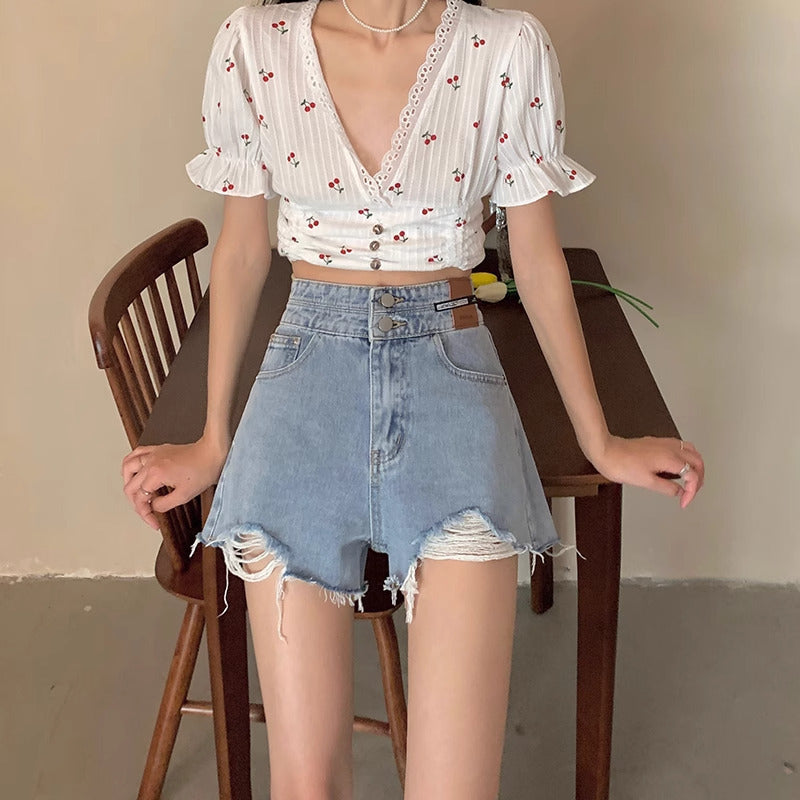 Solid Low-Rise Denim Shorts