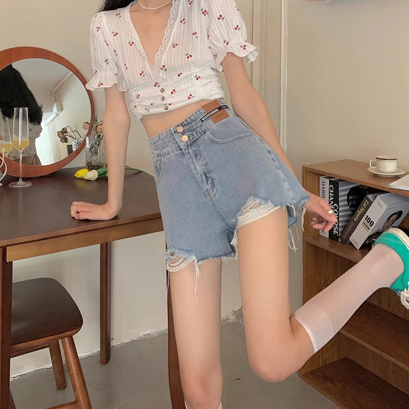 Solid Low-Rise Denim Shorts