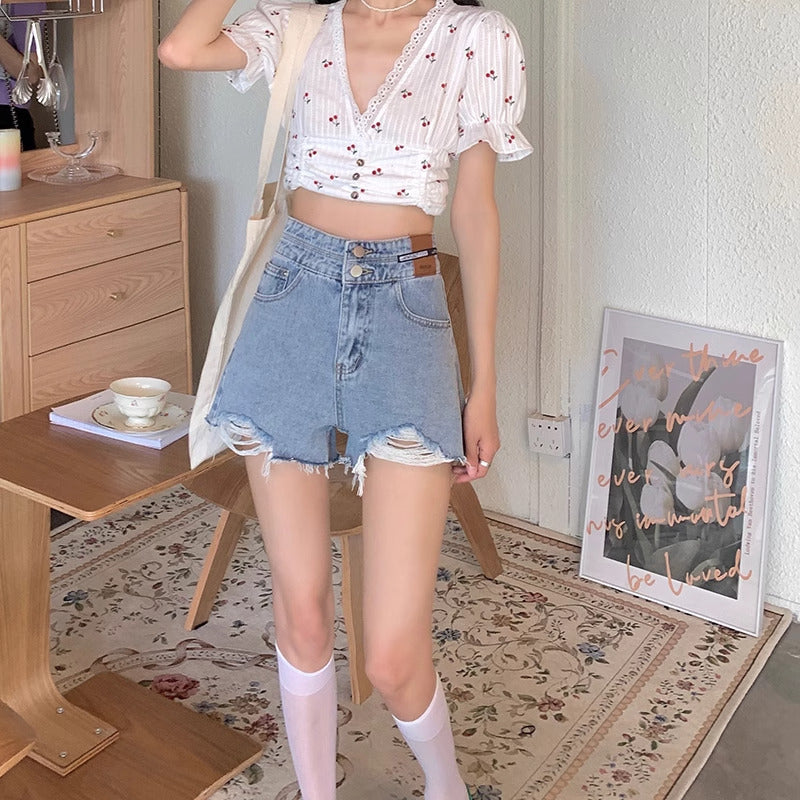 Solid Low-Rise Denim Shorts