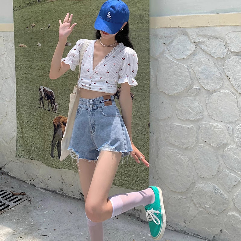 Solid Low-Rise Denim Shorts