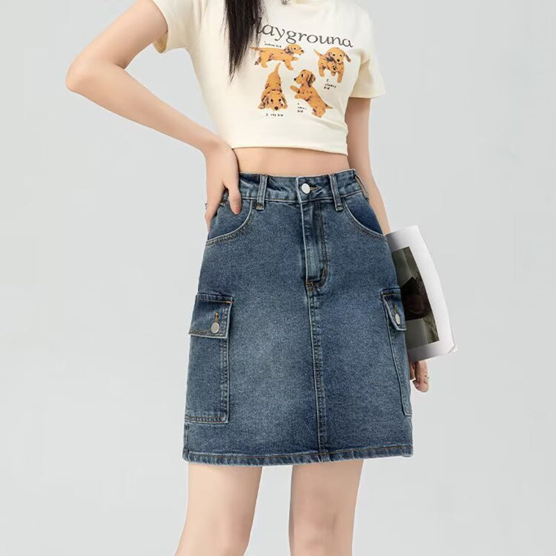 Denim High-Waist Straight Mini Skirt