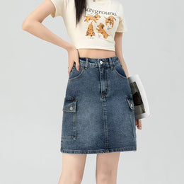 Denim High-Waist Straight Mini Skirt