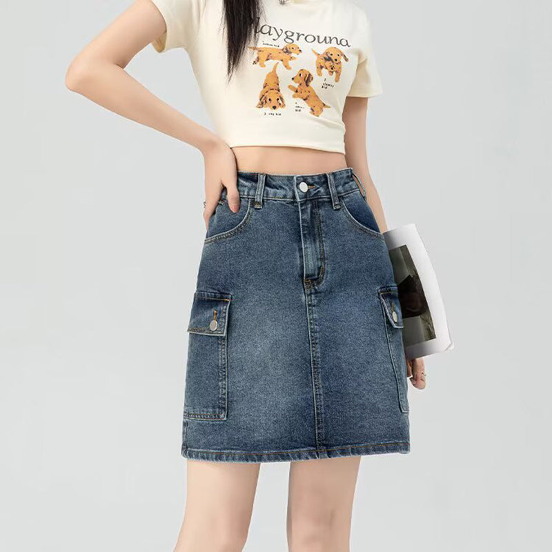 Denim High-Waist Straight Mini Skirt