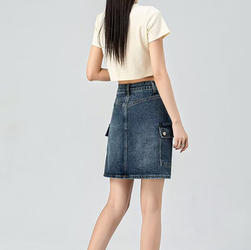 Denim High-Waist Straight Mini Skirt