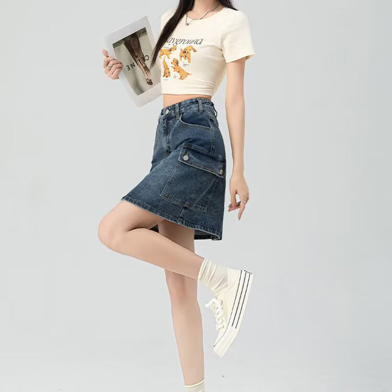 Denim High-Waist Straight Mini Skirt