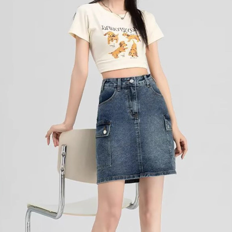 Denim High-Waist Straight Mini Skirt
