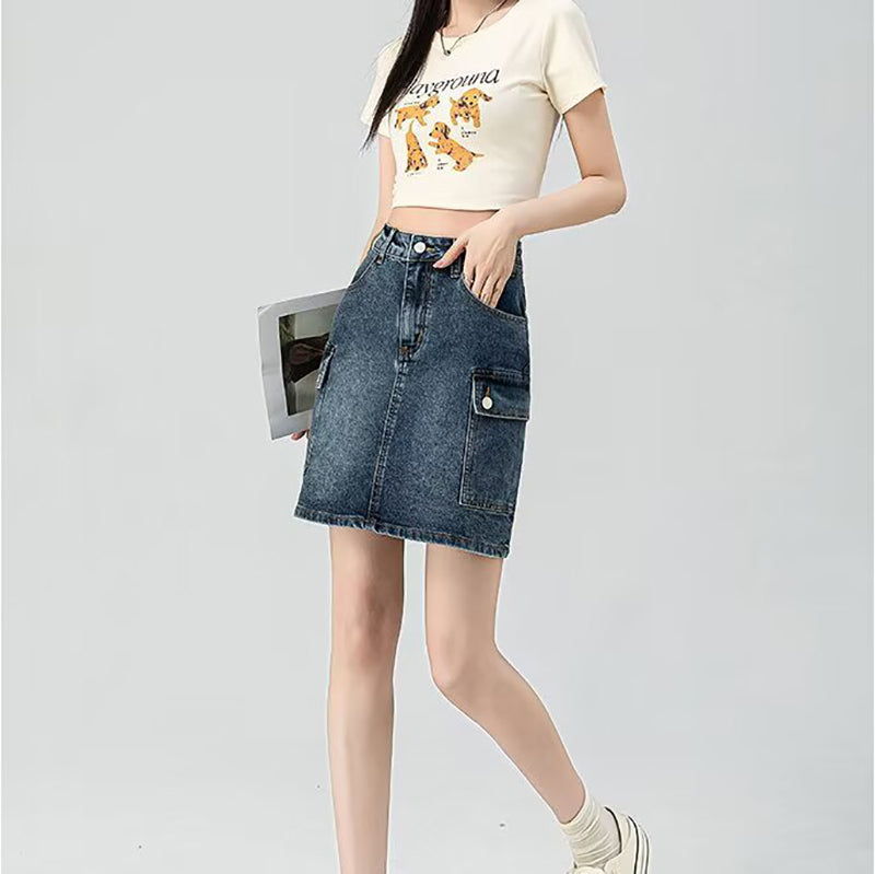 Denim High-Waist Straight Mini Skirt