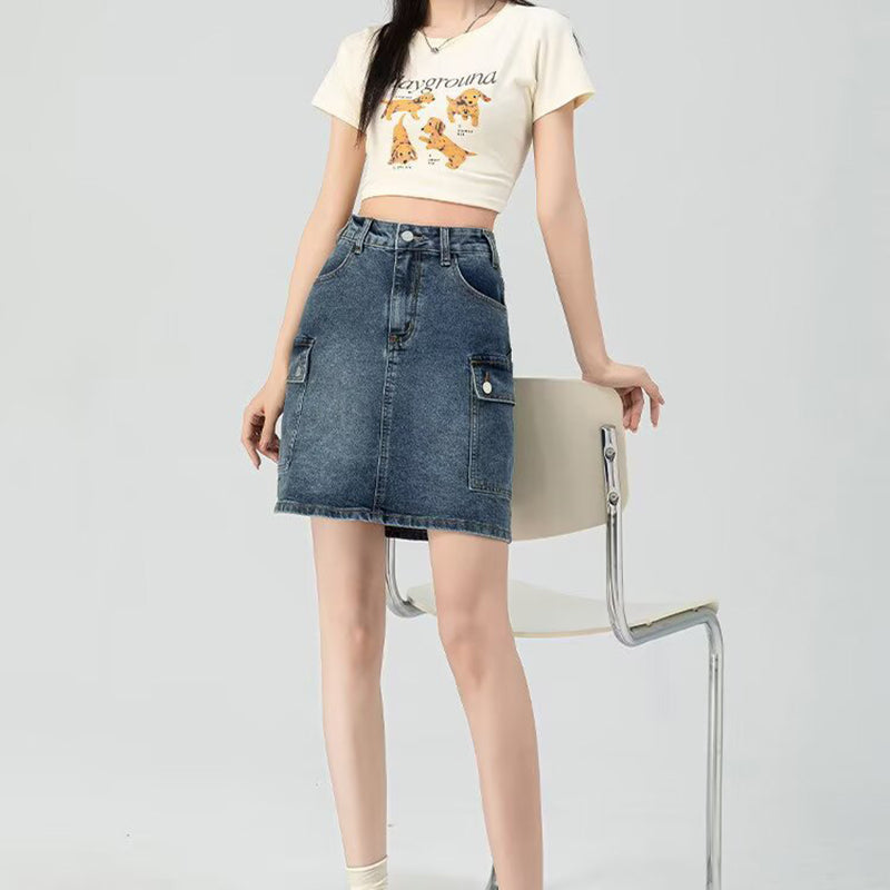 Denim High-Waist Straight Mini Skirt