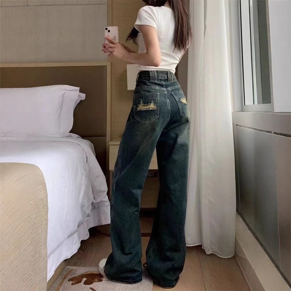 Women Low Distress Light Fade Jeans