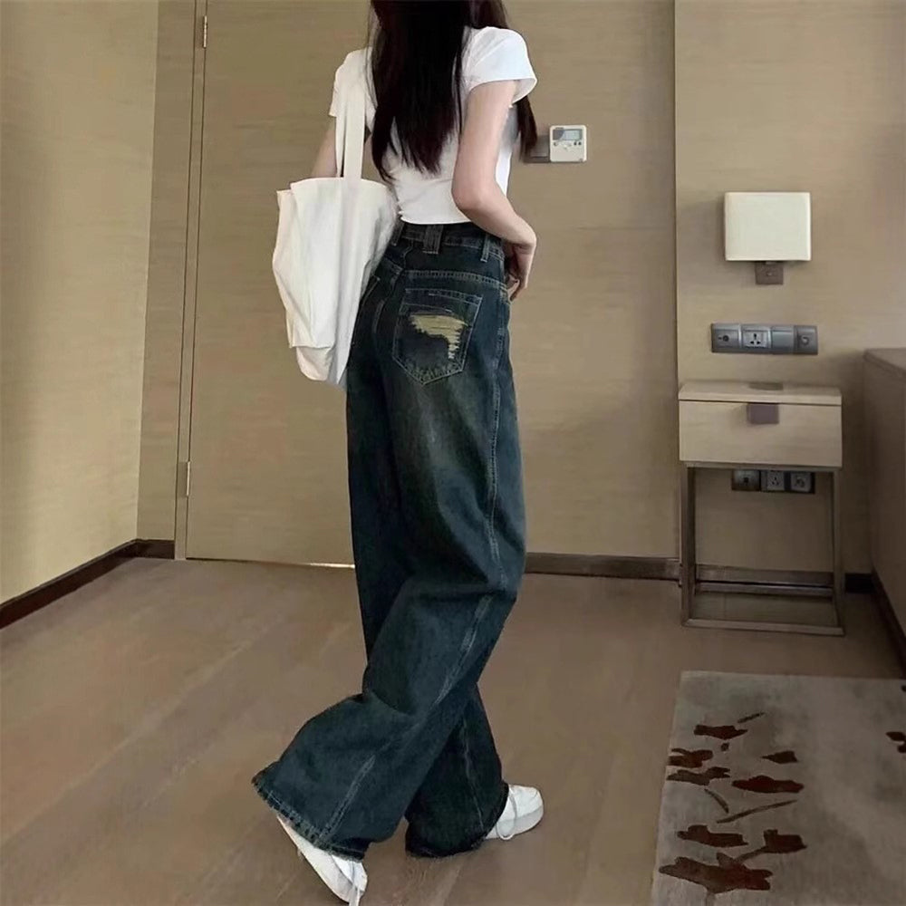 Women Low Distress Light Fade Jeans