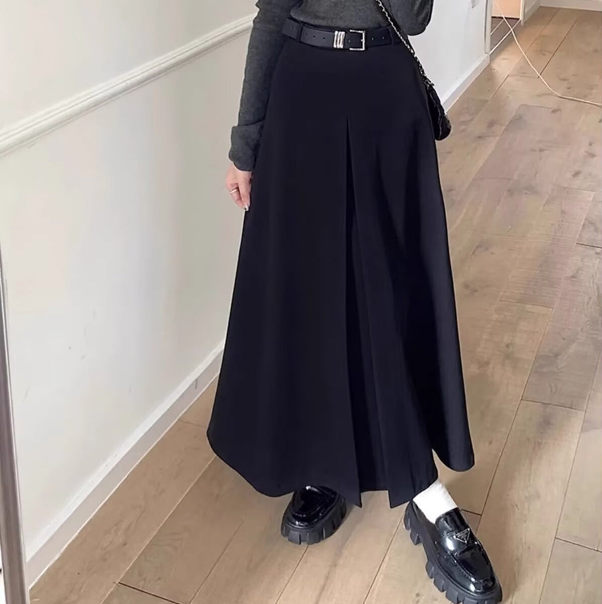 Women Pleated Flared Maxi Skirt