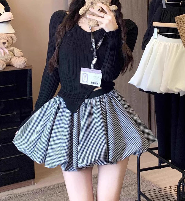 Checked Balloon Skirt