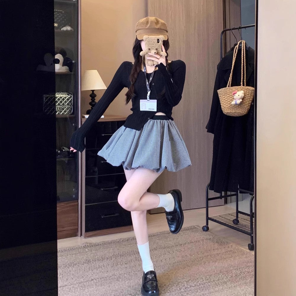 Checked Balloon Skirt