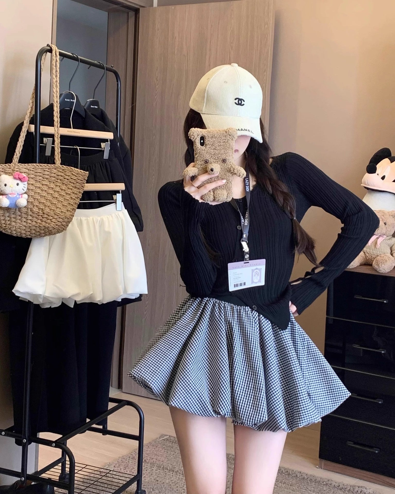 Checked Balloon Skirt