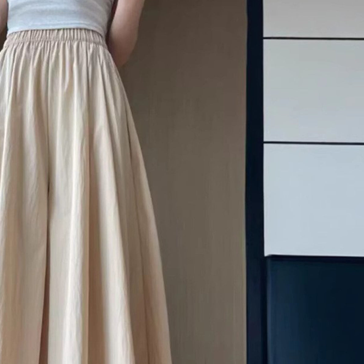 Women Loose Fit Easy Wash Pleated Culottes Trousers