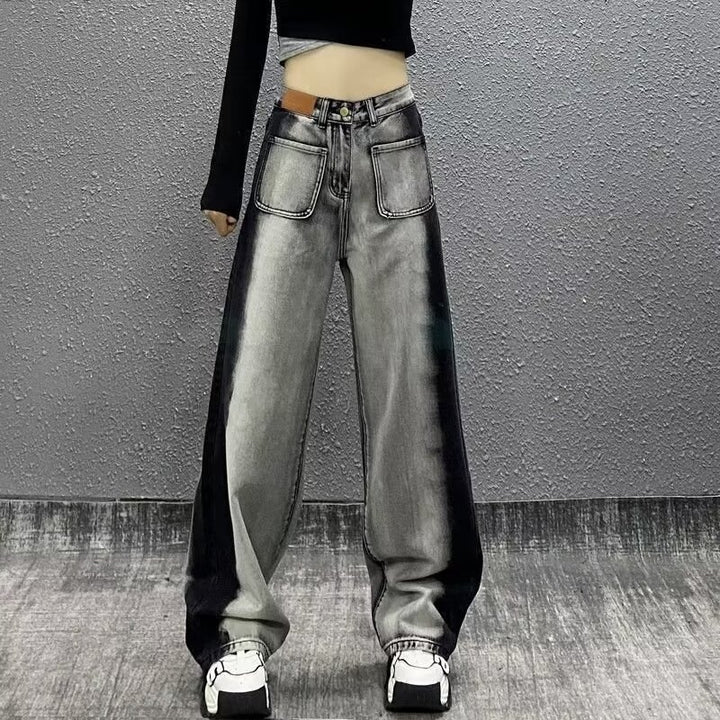 Women Wide Leg Mid-Rise Heavy Fade Jeans