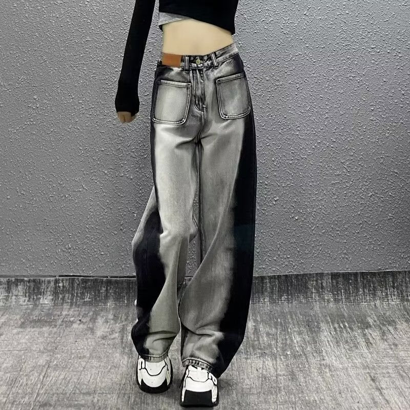 Women Wide Leg Mid-Rise Heavy Fade Jeans