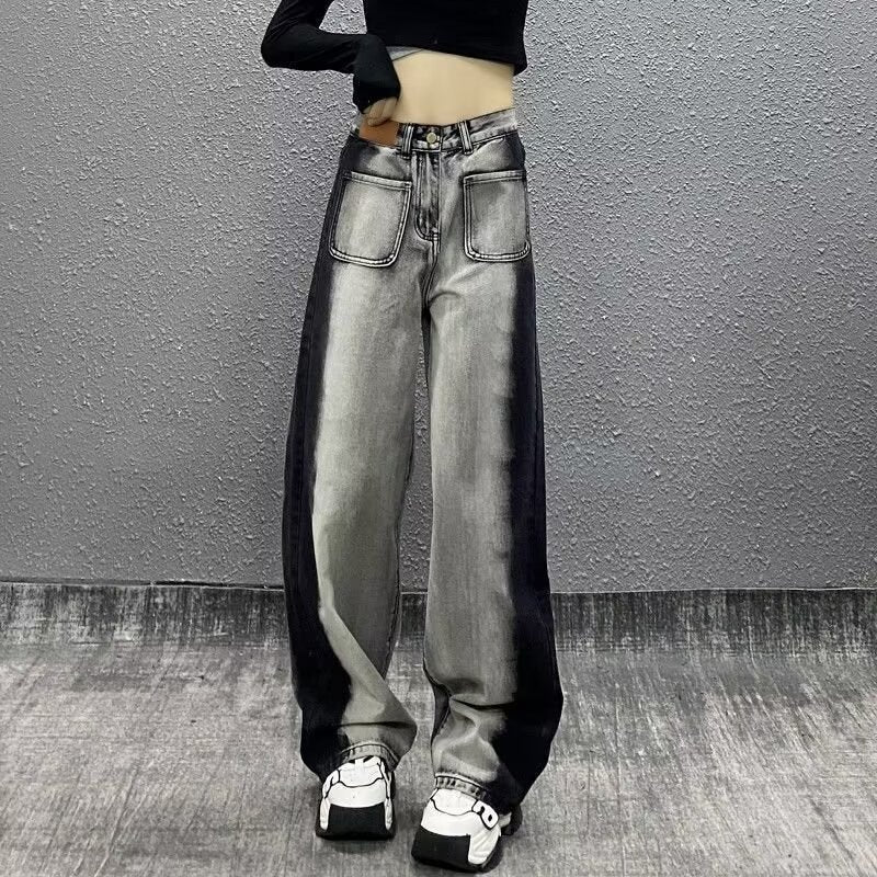 Women Wide Leg Mid-Rise Heavy Fade Jeans