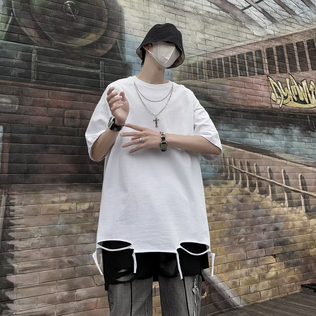 Round Neck Drop Shoulder Sleeves Oversized Tshirt