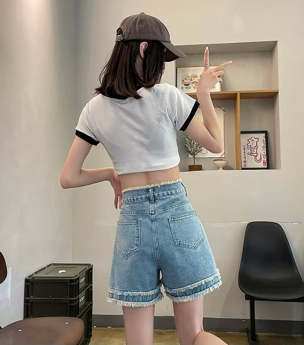 Solid Mid-Rise Denim Shorts
