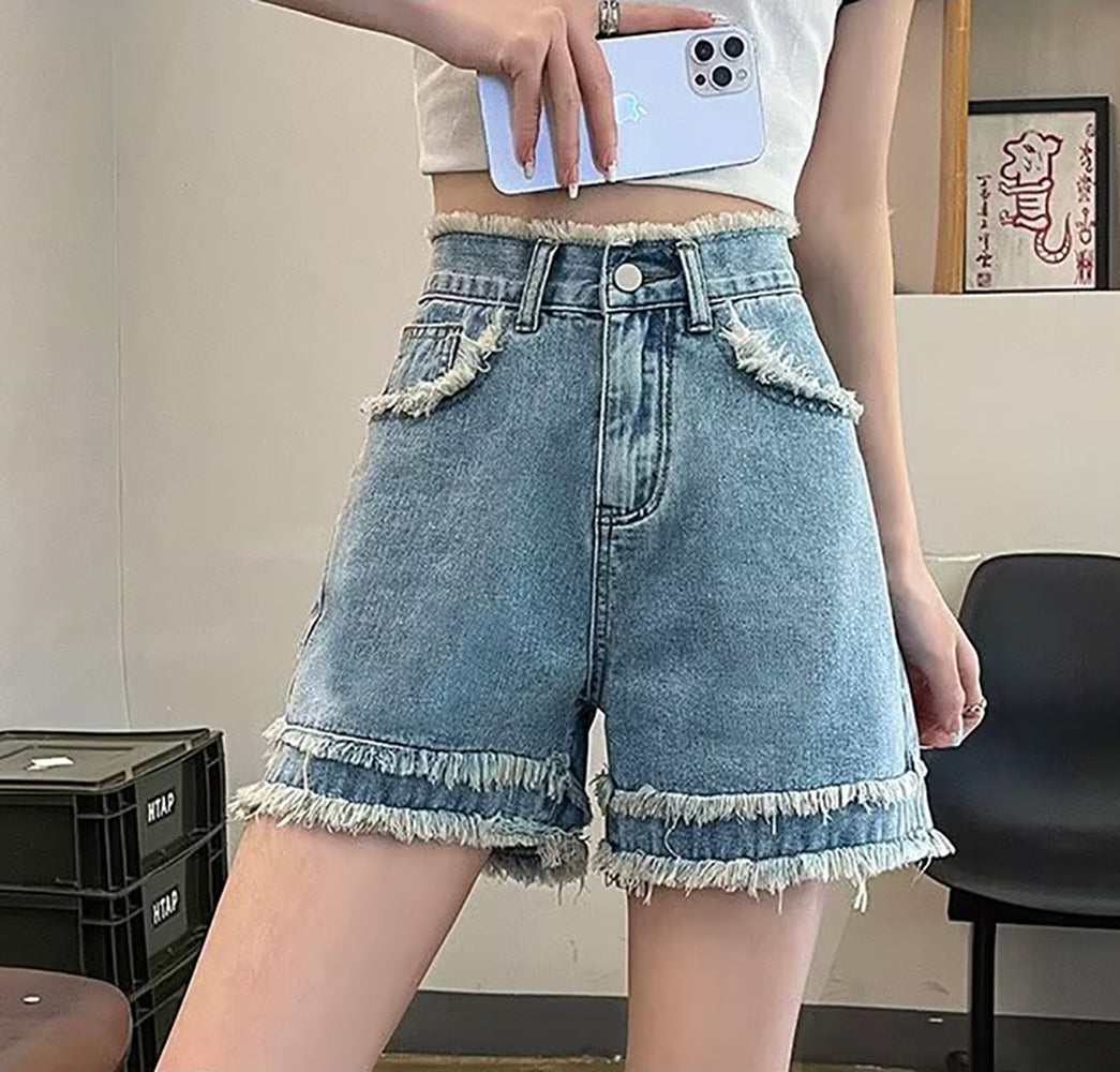 Solid Mid-Rise Denim Shorts