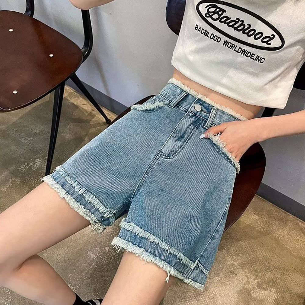 Solid Mid-Rise Denim Shorts