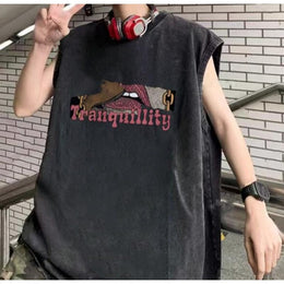 Typography Printed Cotton Raw Edge T-shirt