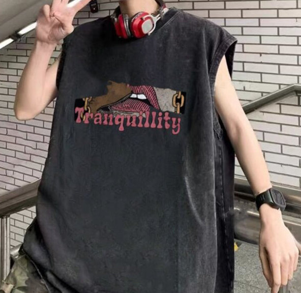 Typography Printed Cotton Raw Edge T-shirt