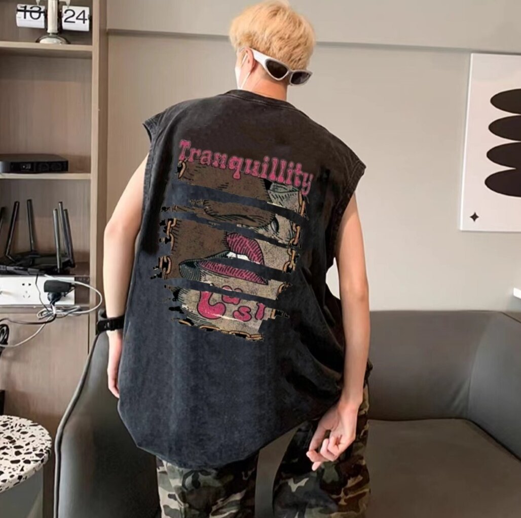 Typography Printed Cotton Raw Edge T-shirt