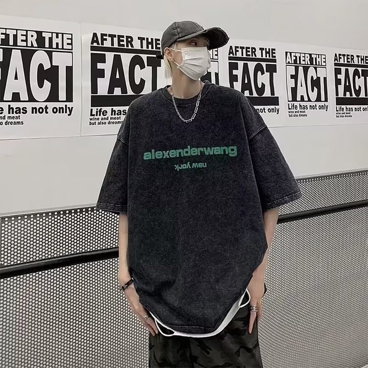 Men Typography Printed Round Neck Cotton Oversized T-shirt