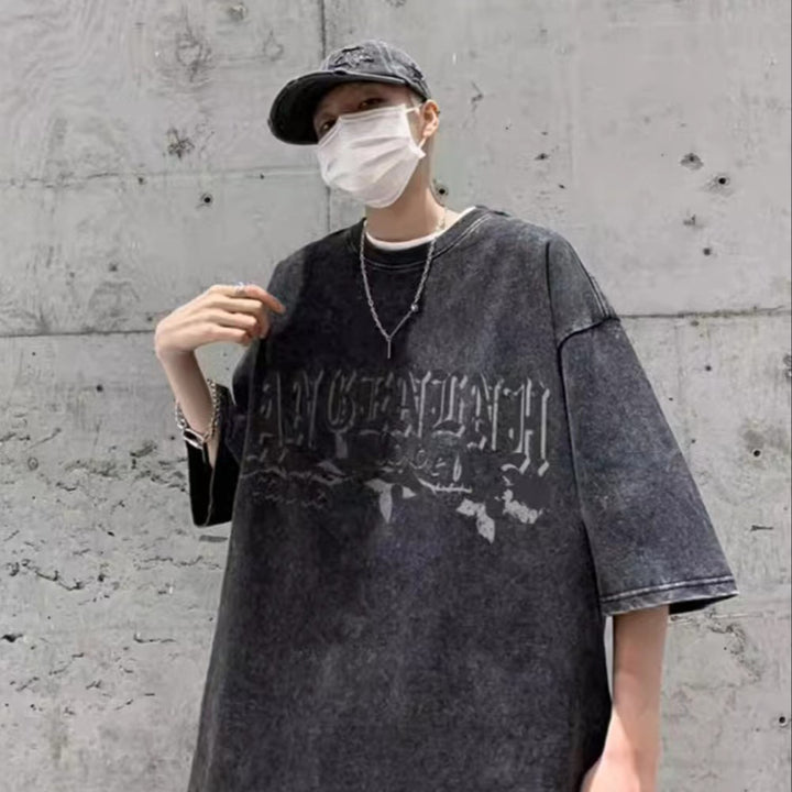 Typography Printed Drop-Shoulder Sleeves Oversized Cotton T-shirt