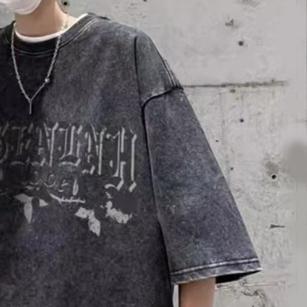 Typography Printed Drop-Shoulder Sleeves Oversized Cotton T-shirt