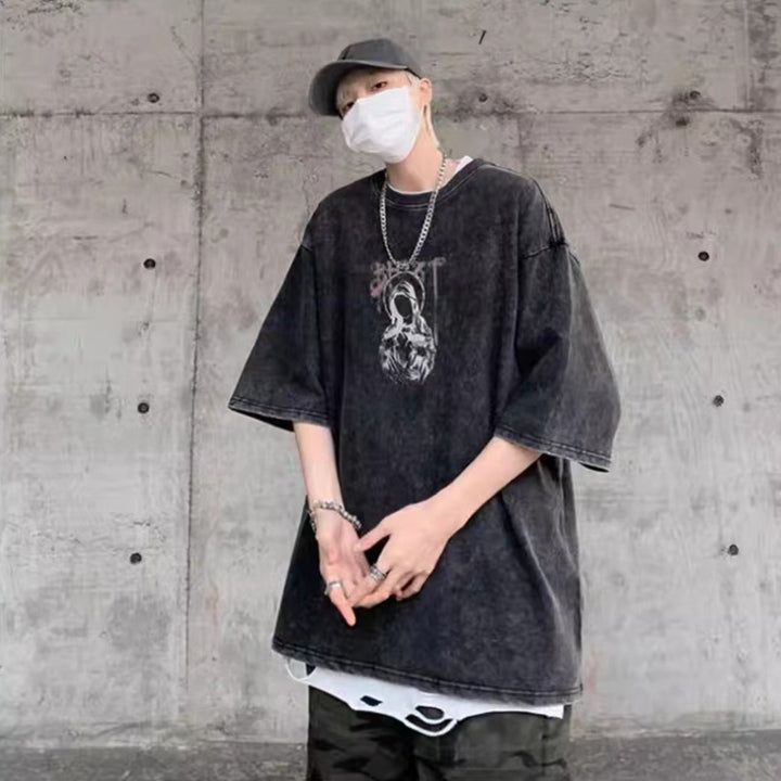 Men Graphic Printed Round Neck Cotton Oversized T-shirt