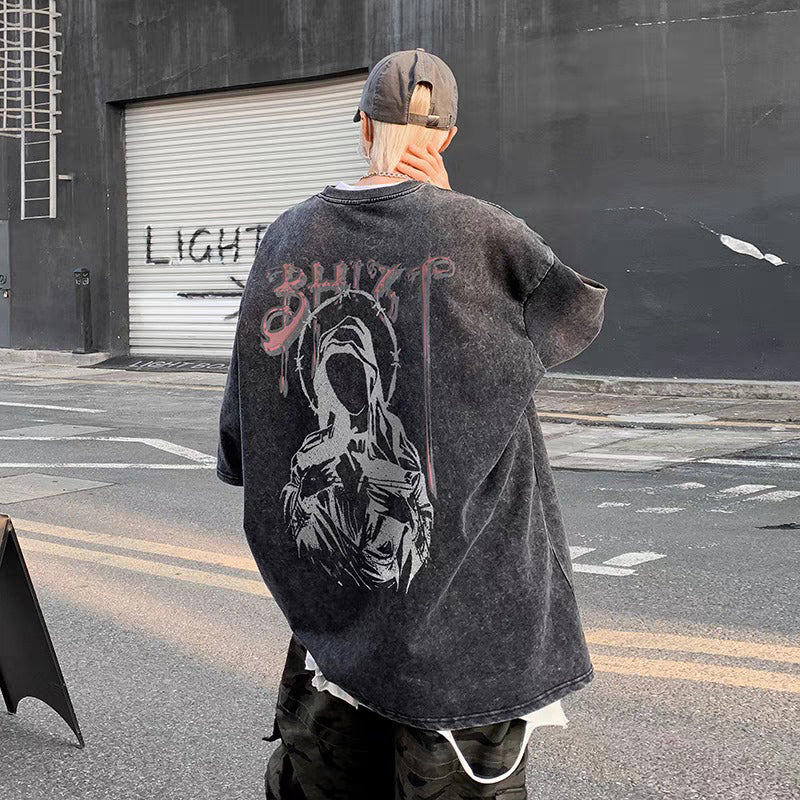 Men Graphic Printed Round Neck Cotton Oversized T-shirt
