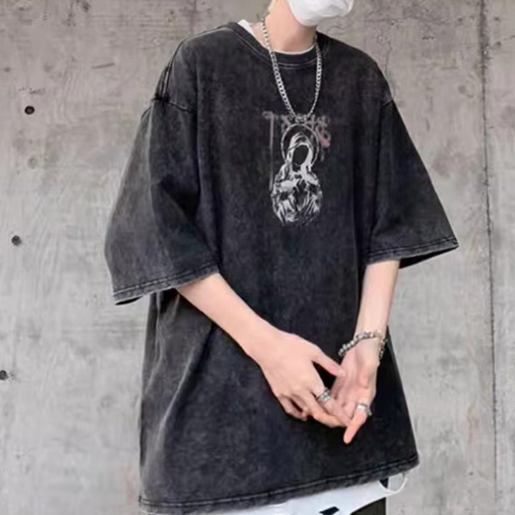 Men Graphic Printed Round Neck Cotton Oversized T-shirt