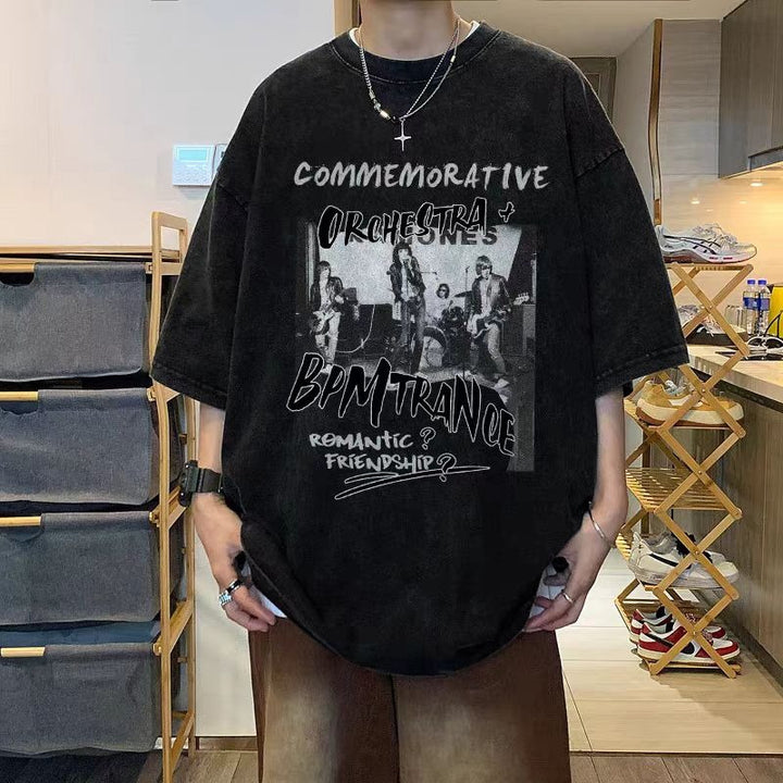 Typography Printed Round Neck Drop-Shoulder Sleeves Oversized T-shirt