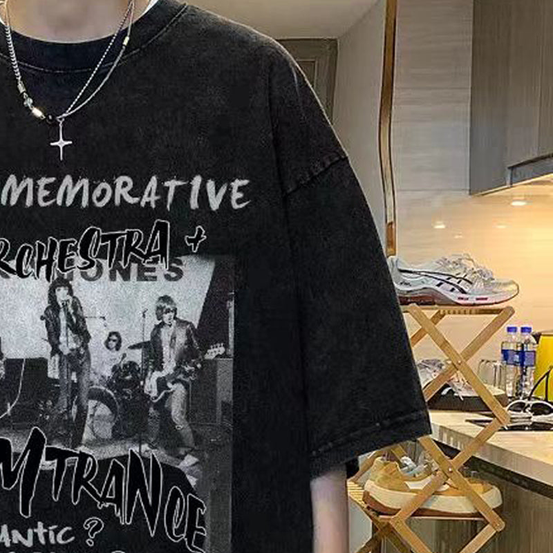 Typography Printed Round Neck Drop-Shoulder Sleeves Oversized T-shirt