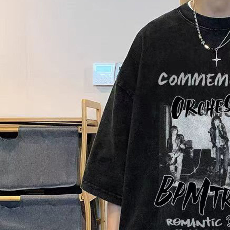 Typography Printed Round Neck Drop-Shoulder Sleeves Oversized T-shirt